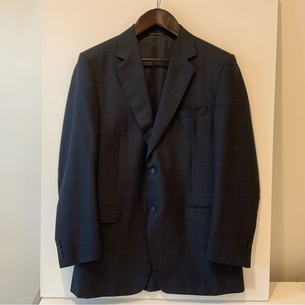 CANALI - Dark Grey Windowpane Wool/Silk Sport Coat US 44L